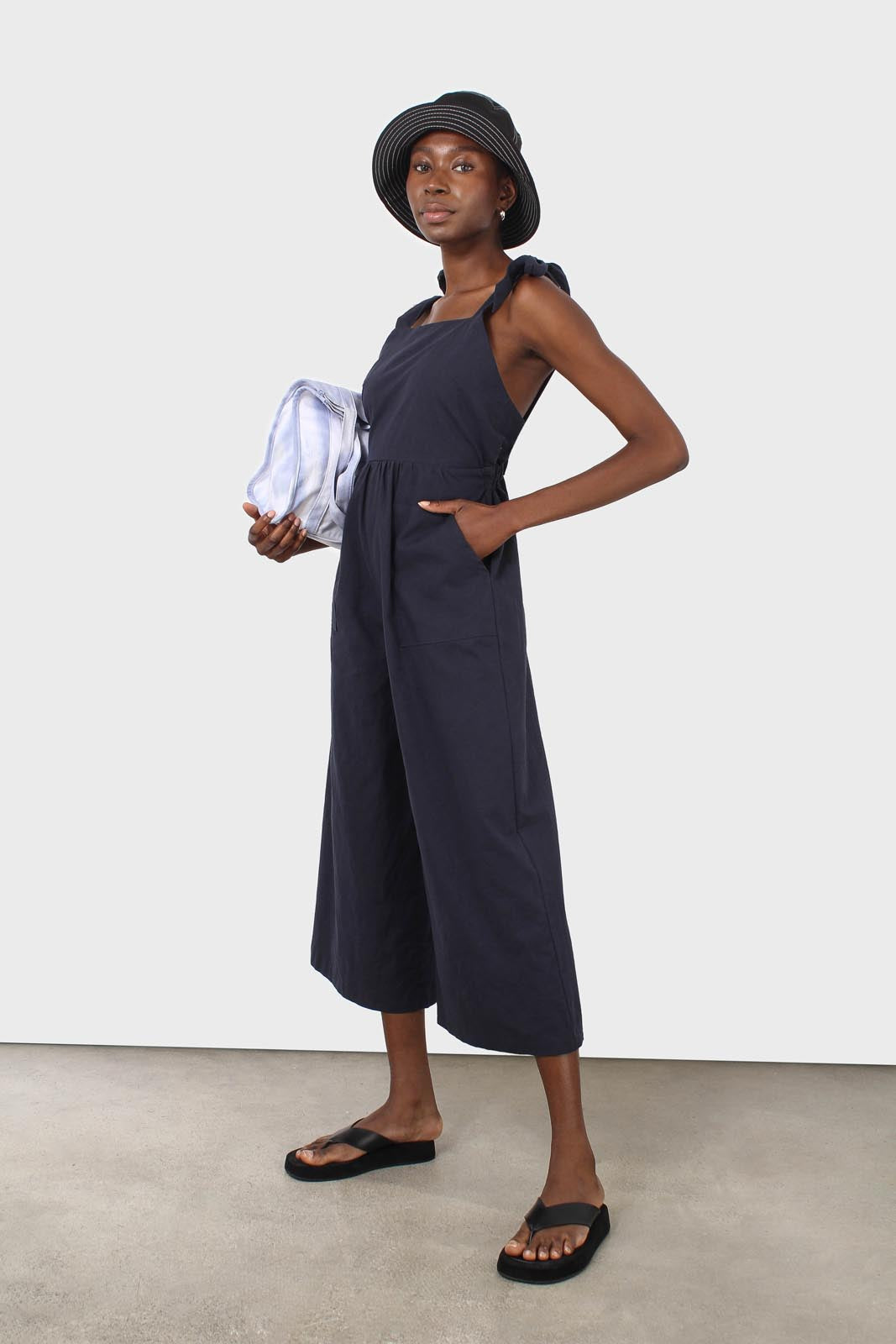 Navy open back tie strap jumpsuit_7