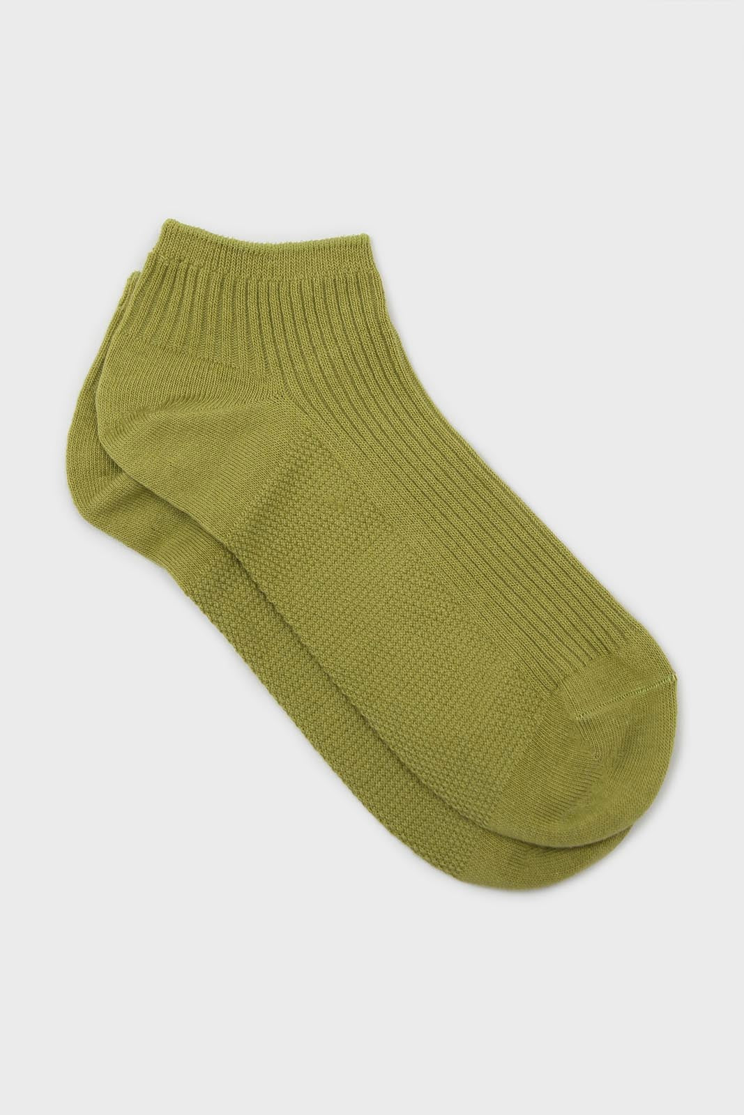 Olive texture ribbed ankle socks_1