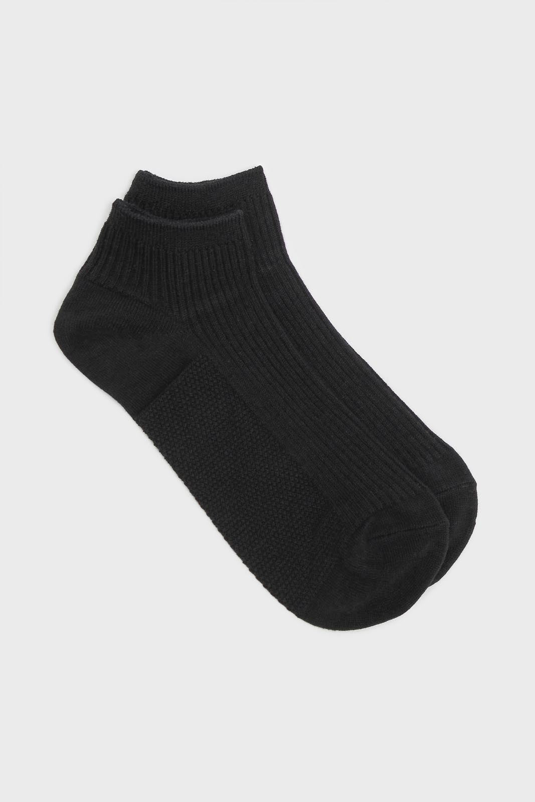Black texture ribbed ankle socks_1