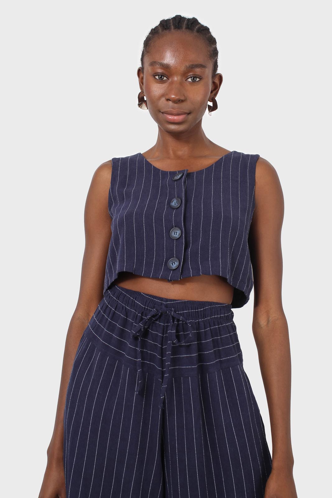 Navy pinstripe button front tank_1