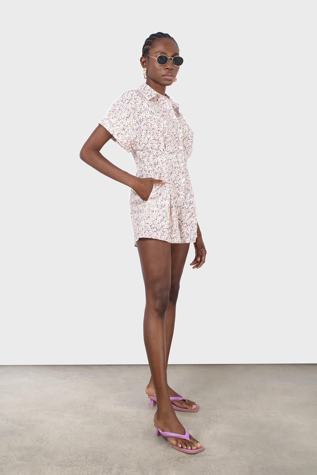 Pink and yellow ditsy floral romper_14