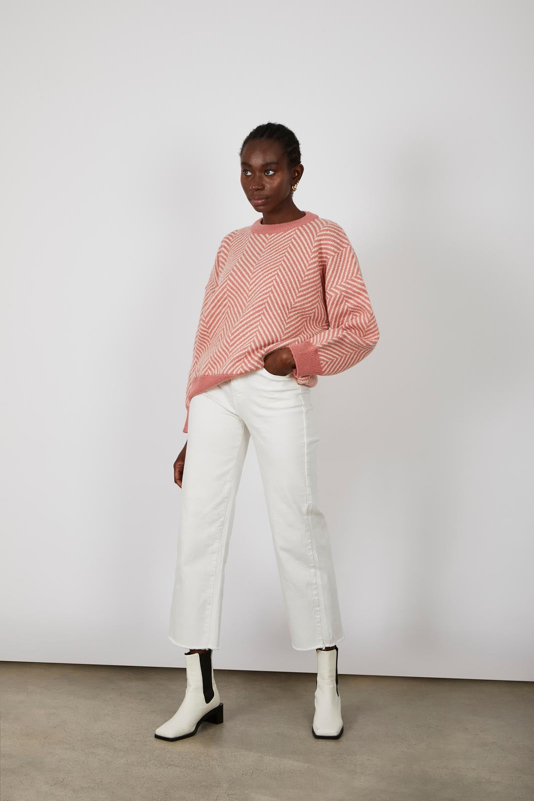 Pink and ivory herringbone jumper_4
