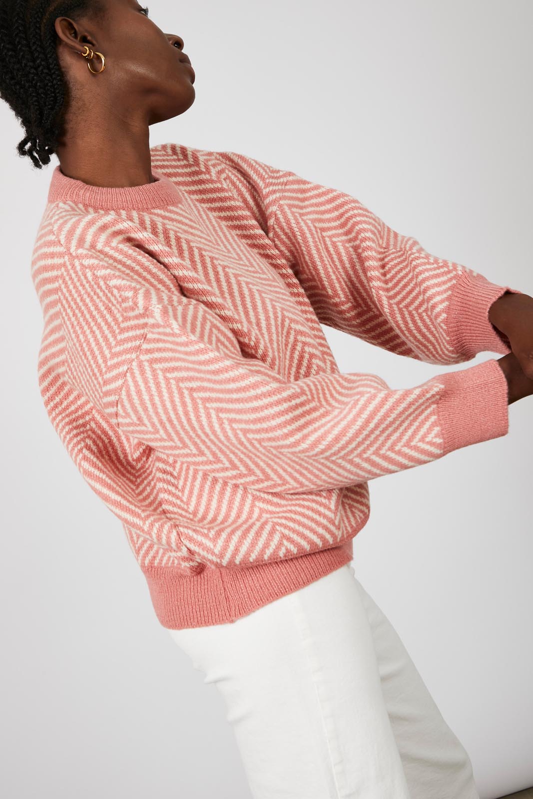 Pink and ivory herringbone jumper_5