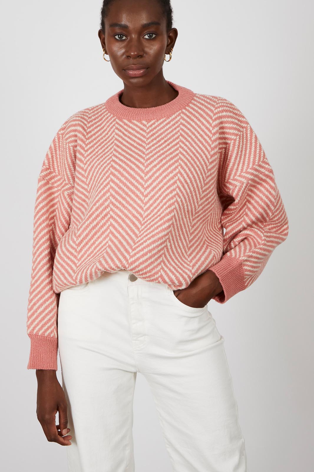 Pink and ivory herringbone jumper_1