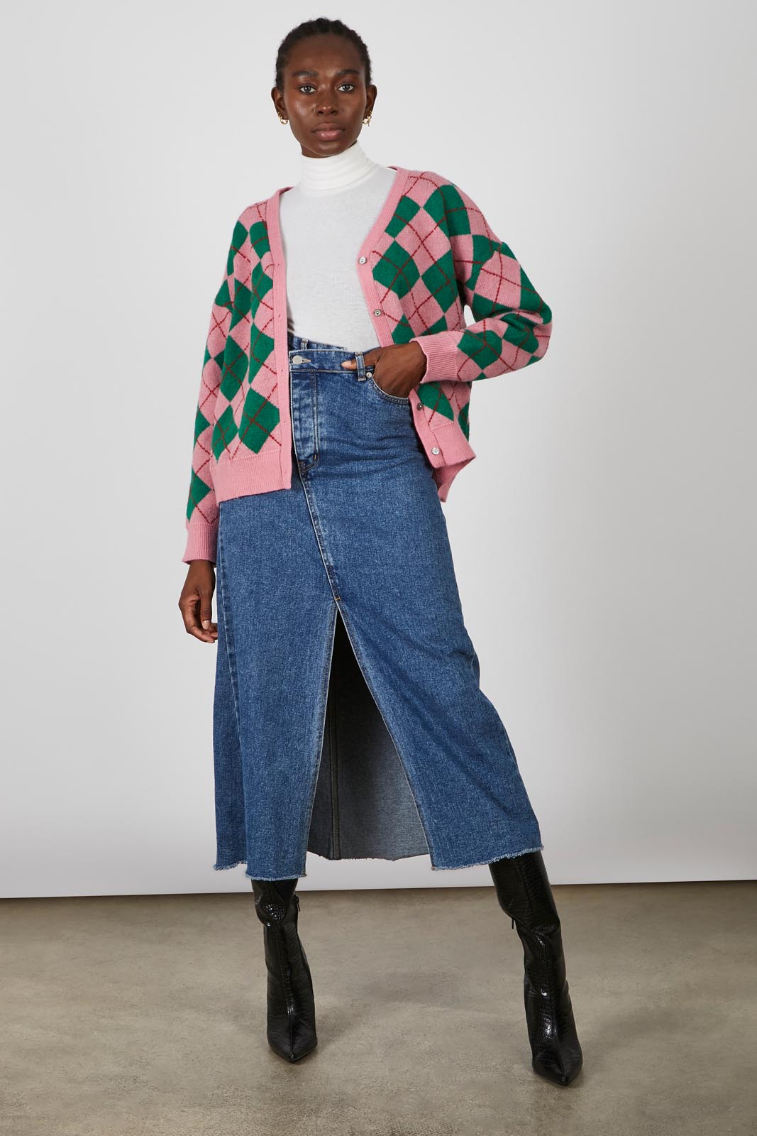 Pink and green argyle intarsia cardigan_3