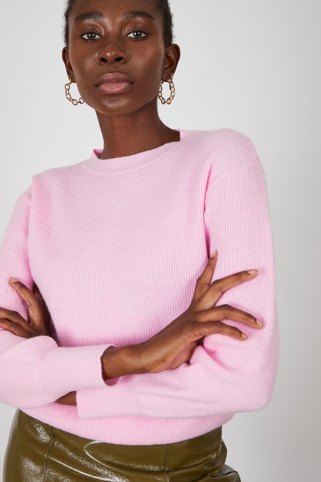Pale pink ribbed crew neck jumper_1