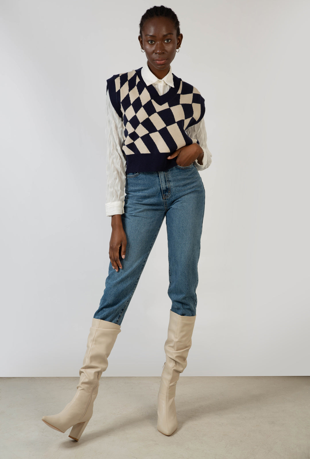 Navy and ivory psychedelic intarsia sweater vest_3