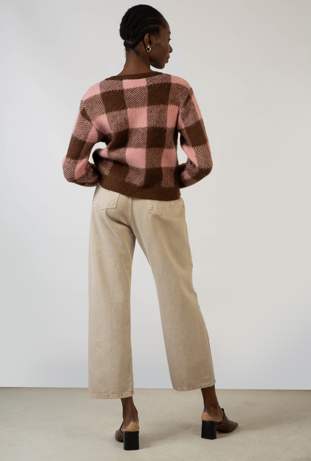 Pale pink and brown block plaid jumper_7