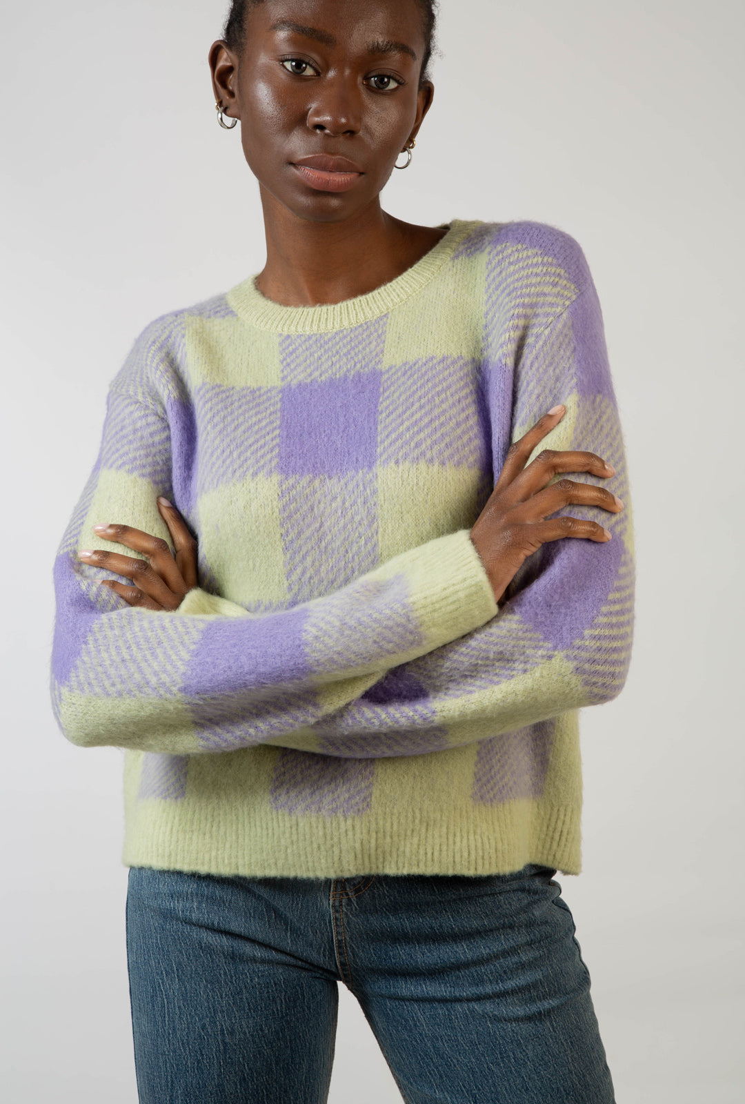 Mint green and lilac block plaid jumper_8