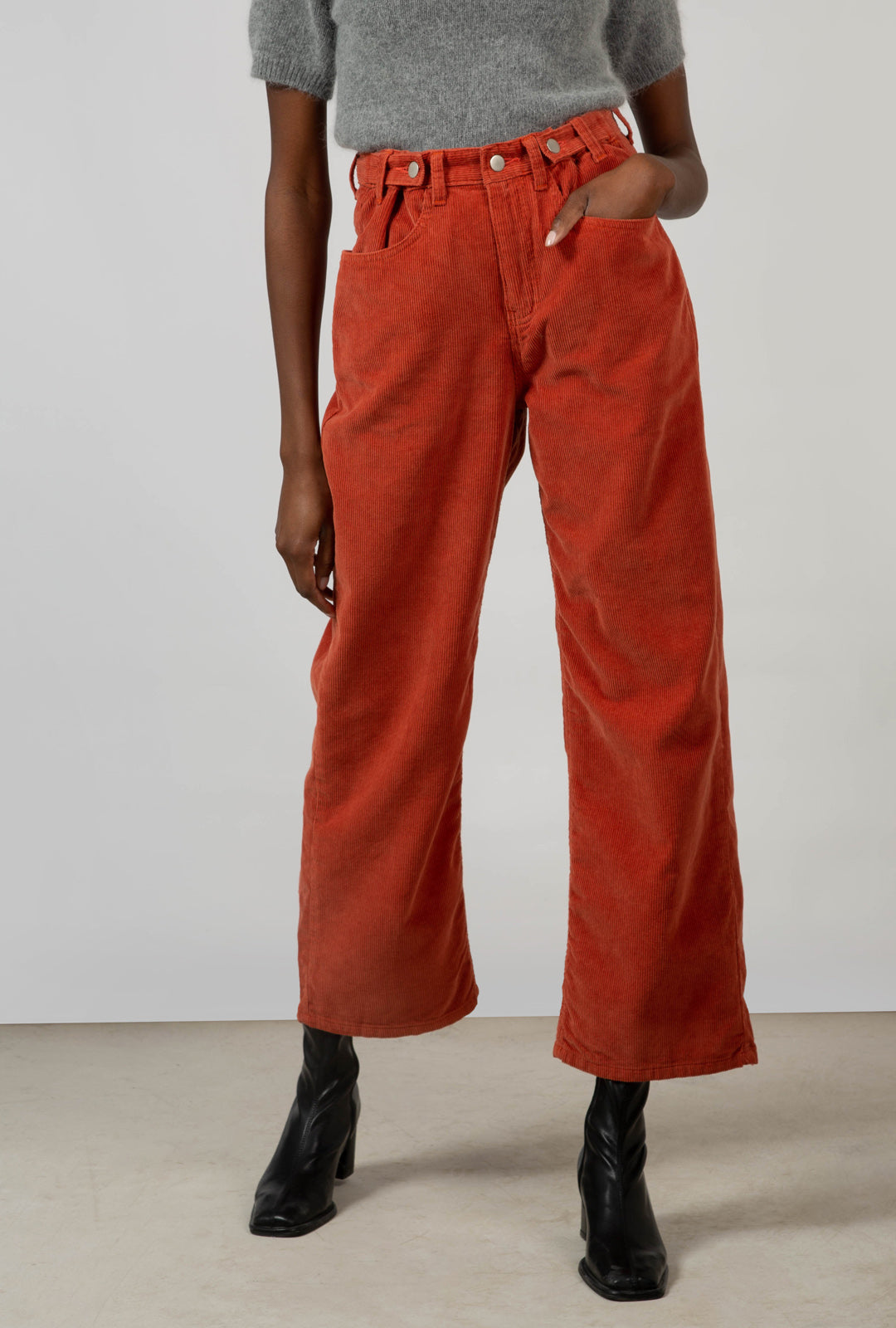 Orange corduroy button waist trousers_1