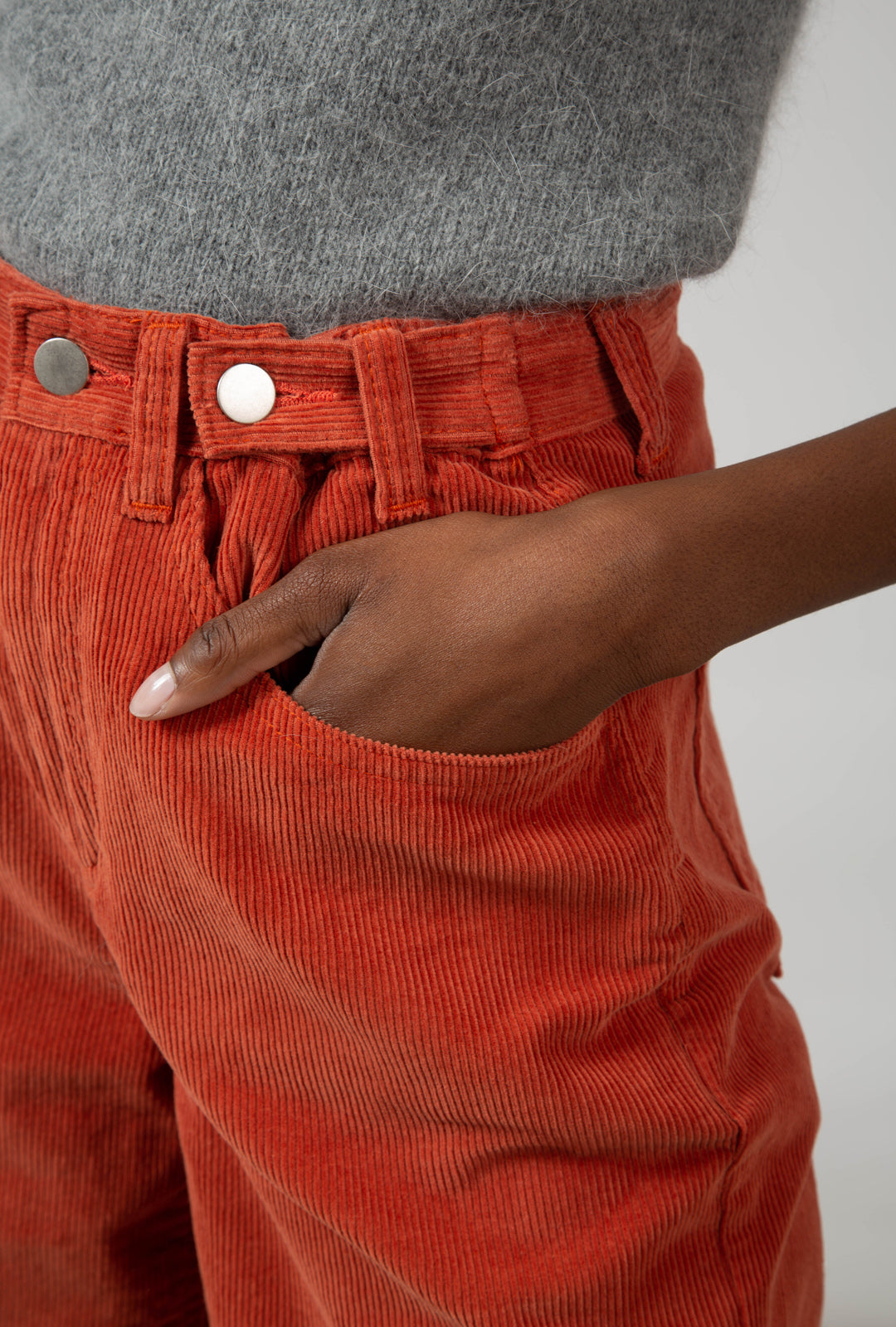 Orange corduroy button waist trousers_2