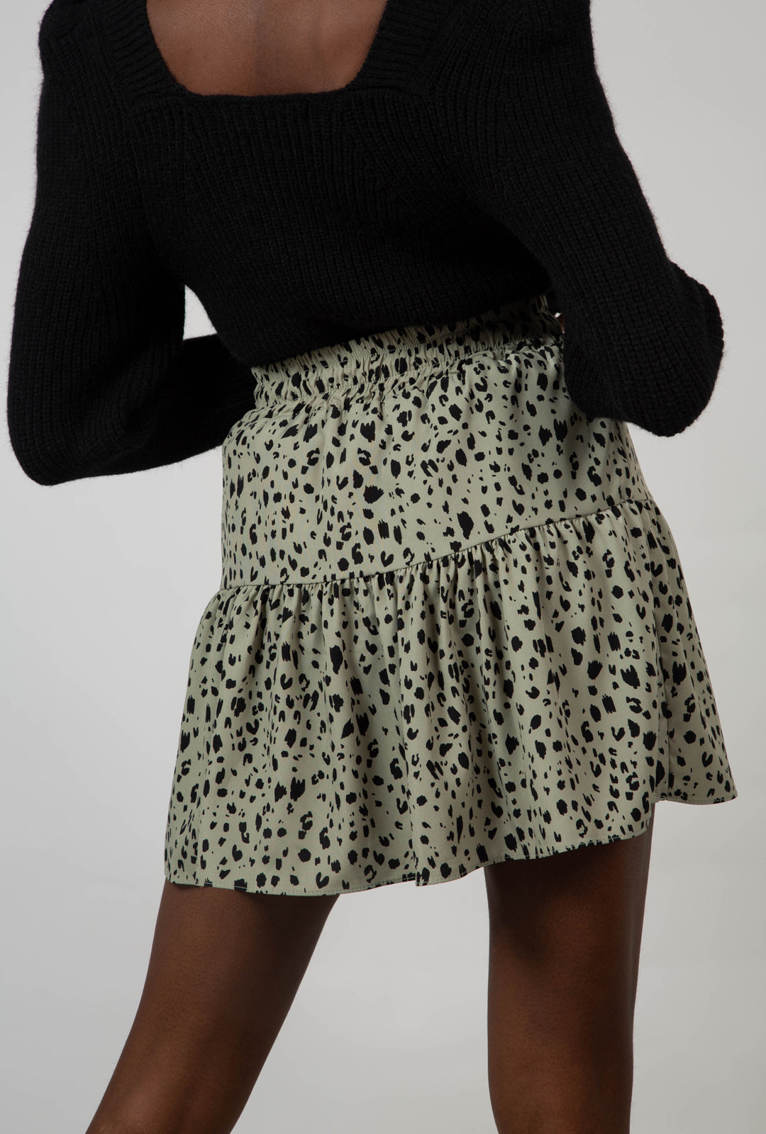 Khaki leopard print tiered mini skirt_6