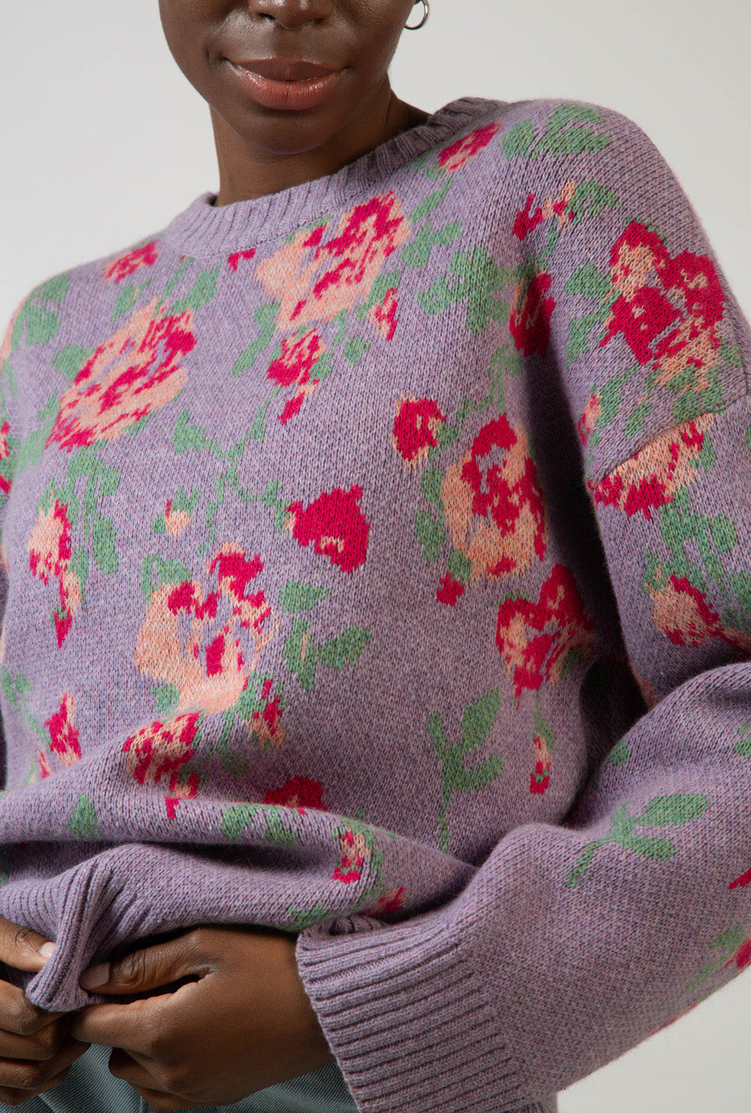 Purple floral intarsia wool blend jumper_1