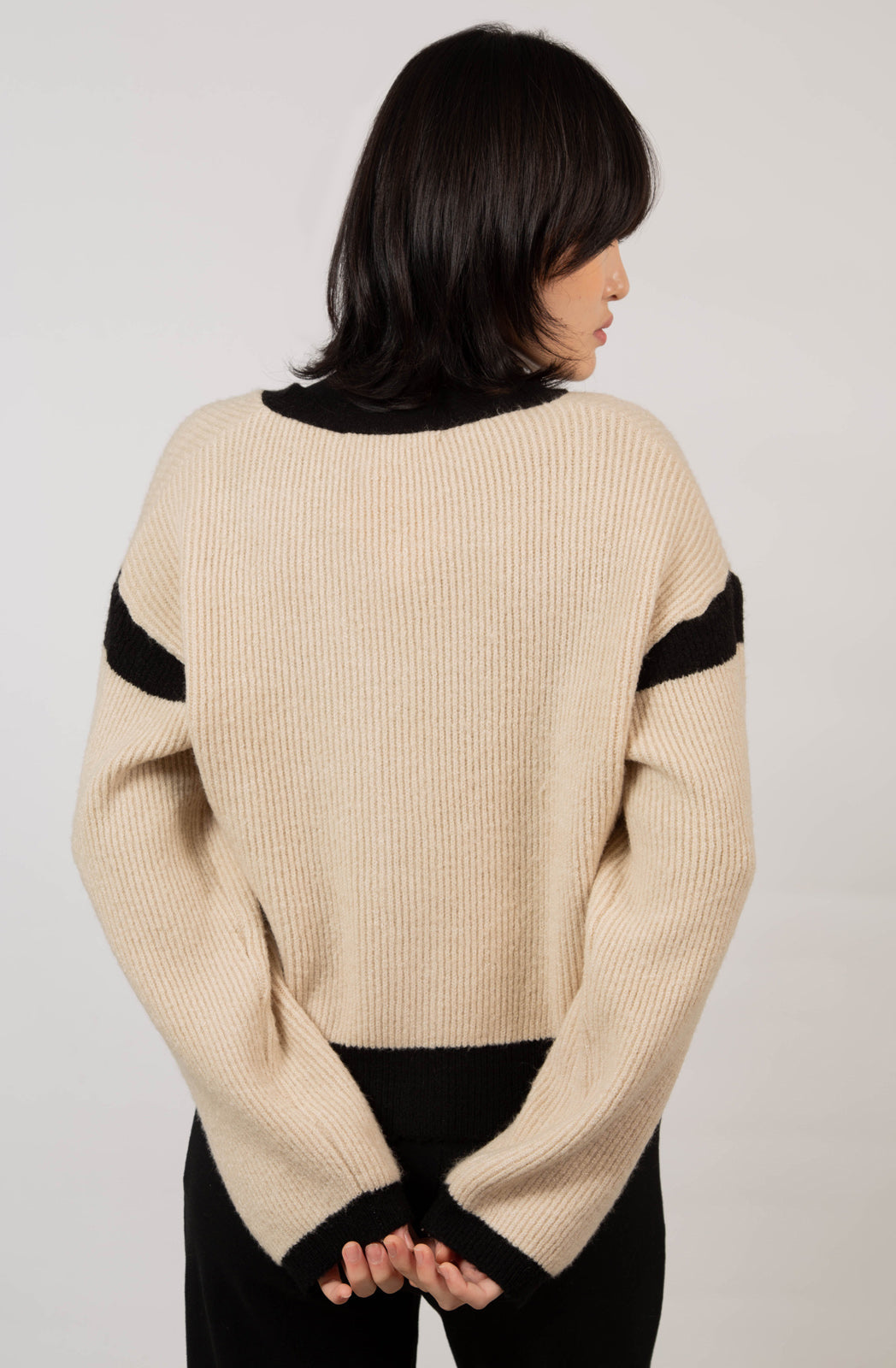 Ivory and black contrast trim cardigan_2