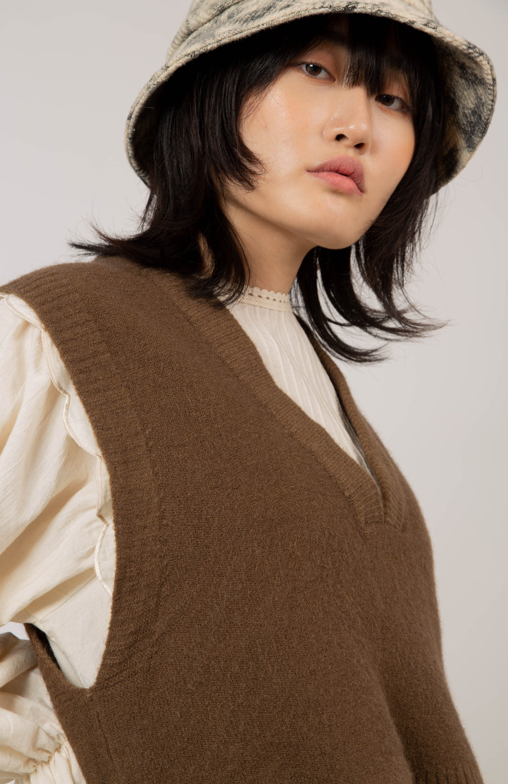 Brown deep V neck sweater vest_7