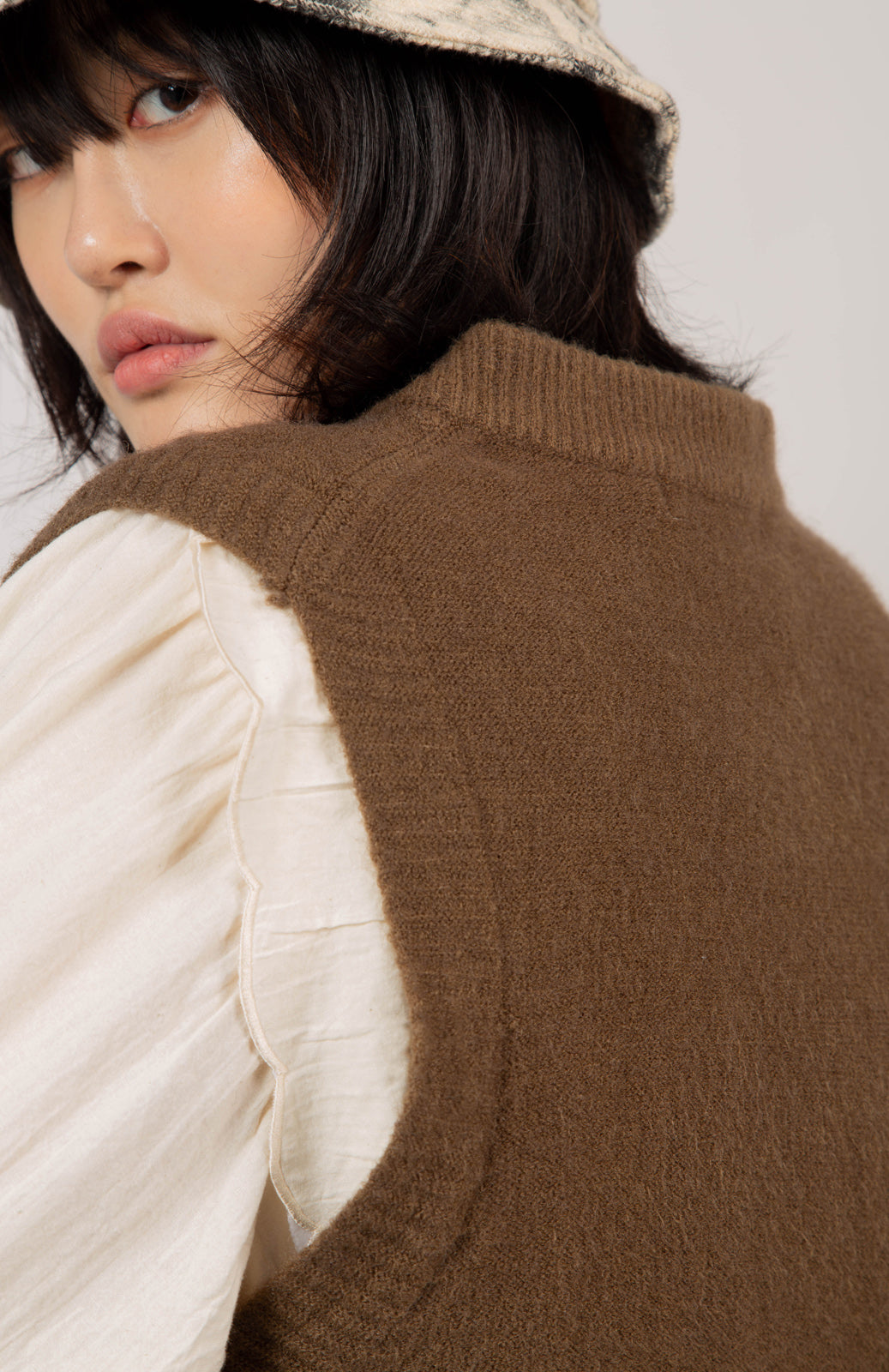 Brown deep V neck sweater vest_6