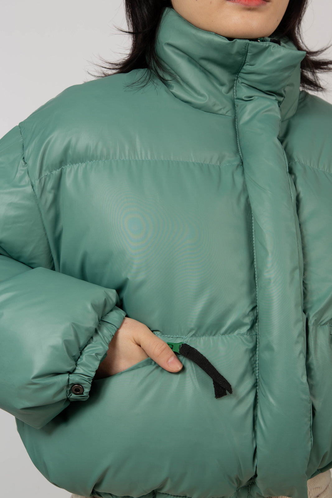 Deep green glossy puffer coat_4