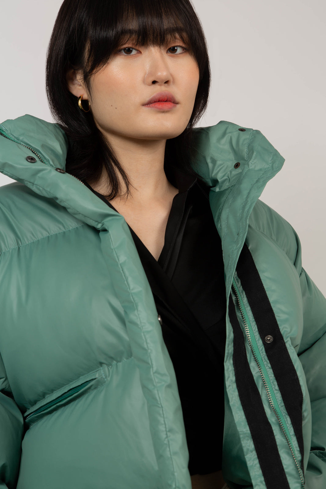 Deep green glossy puffer coat_11