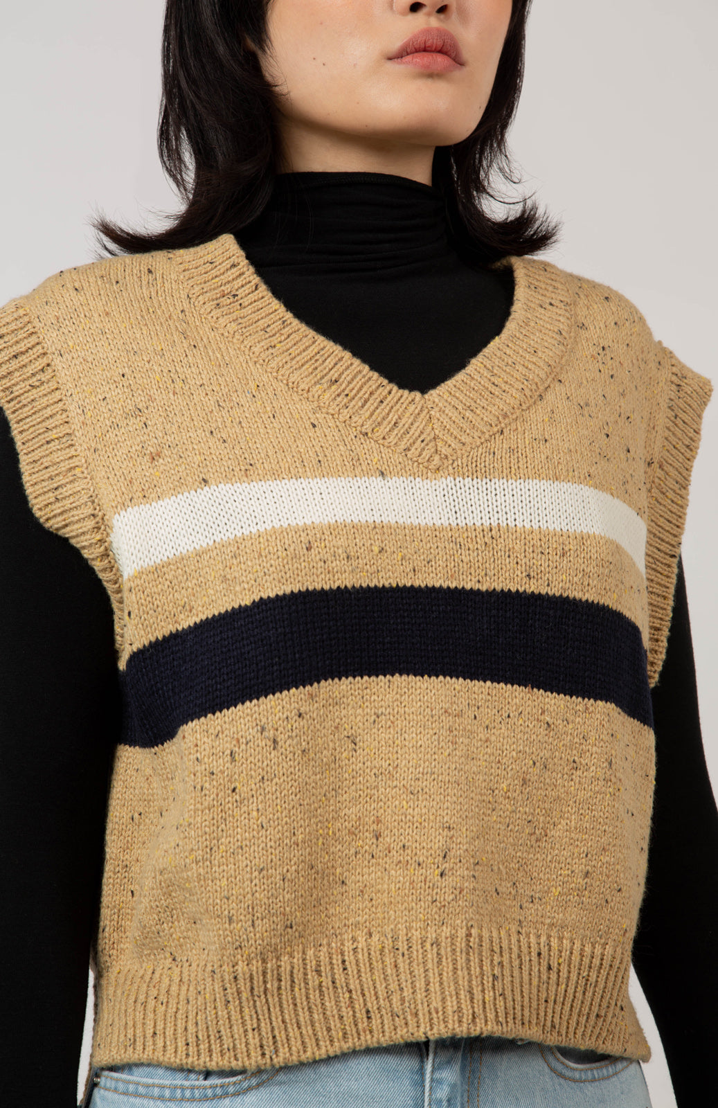 Mustard double stripe flecked knit vest_6