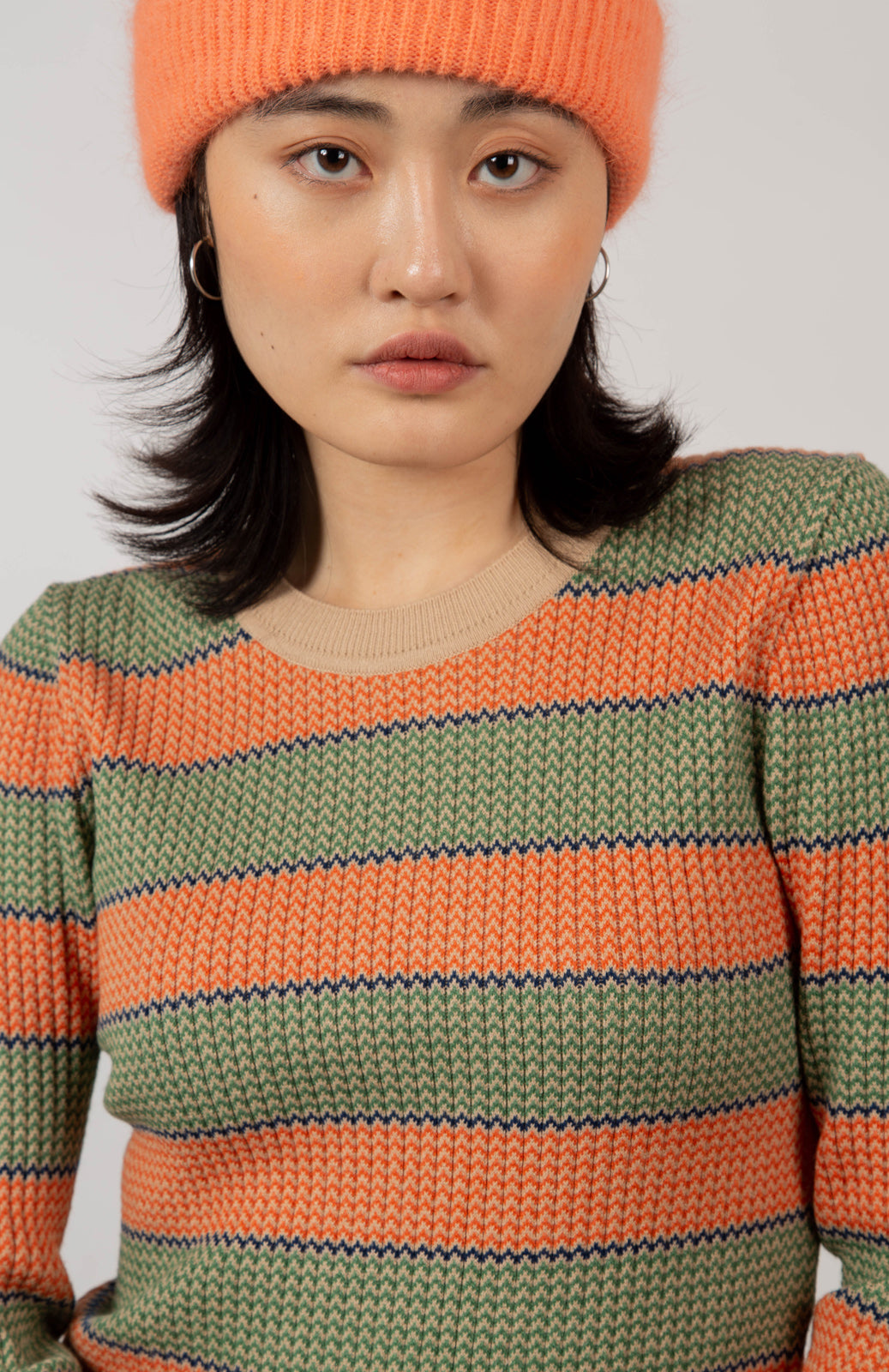 Beige and orange striped knit top_8