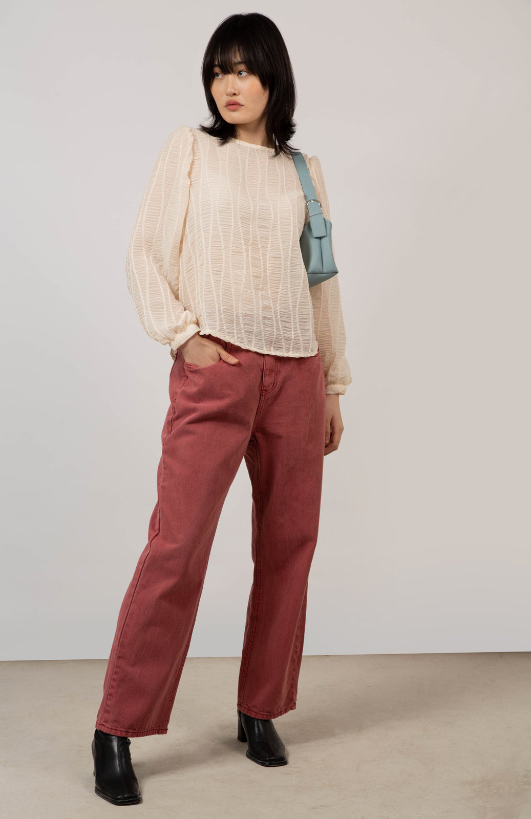 Cream semi sheer patterned blouse_3