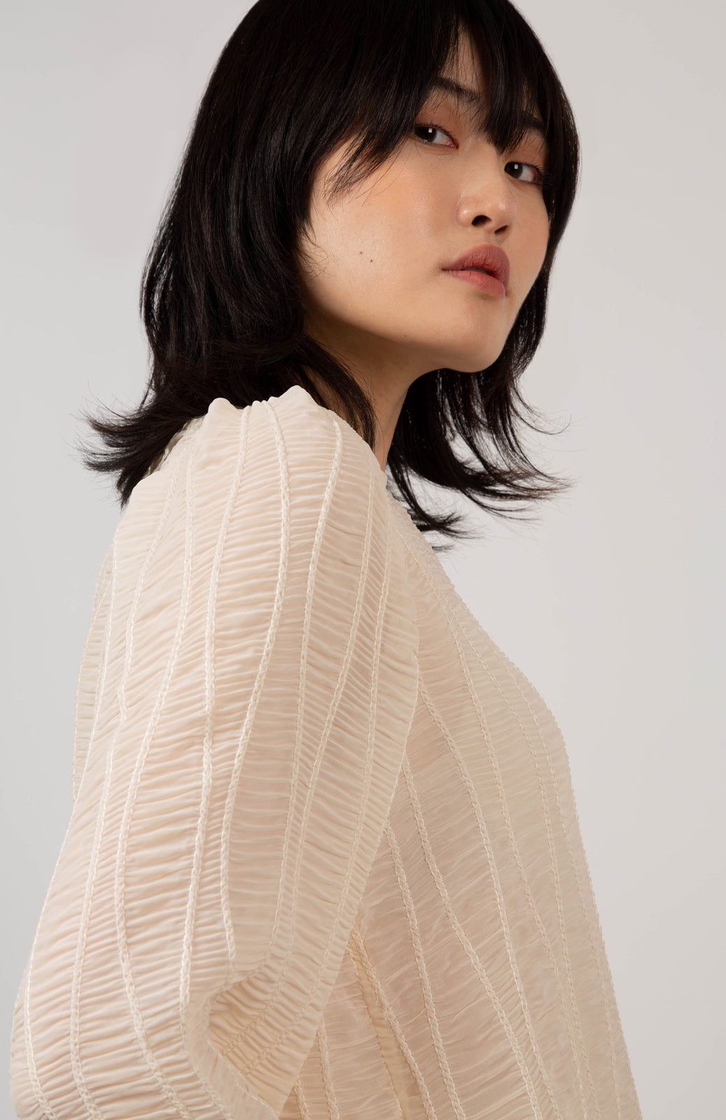 Cream semi sheer patterned blouse_9