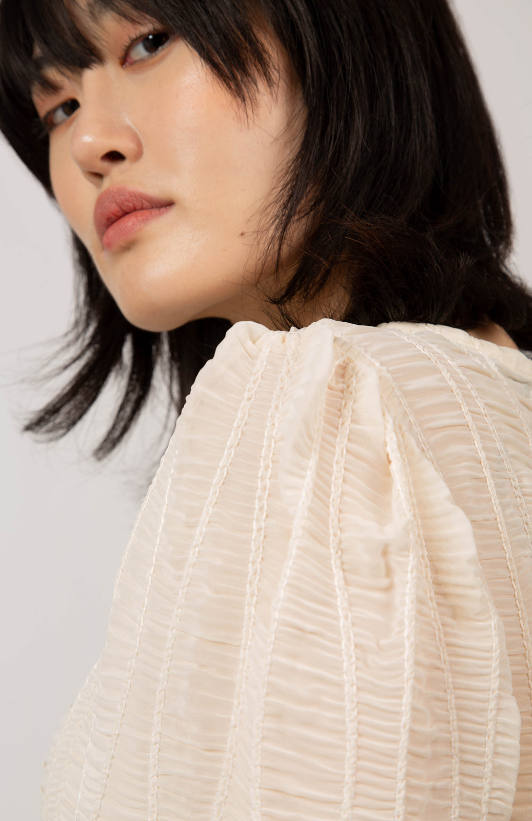 Cream semi sheer patterned blouse_6