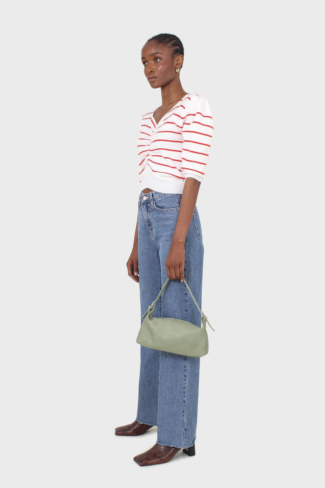 Ivory and red striped ruched front top_4