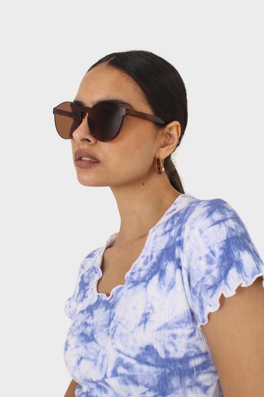 Brown frameless round sunglasses_6