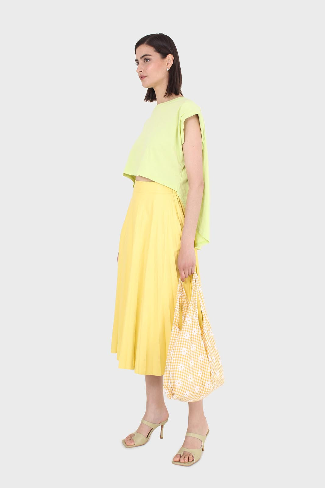Yellow and ivory gingham and floral print tote bag_3