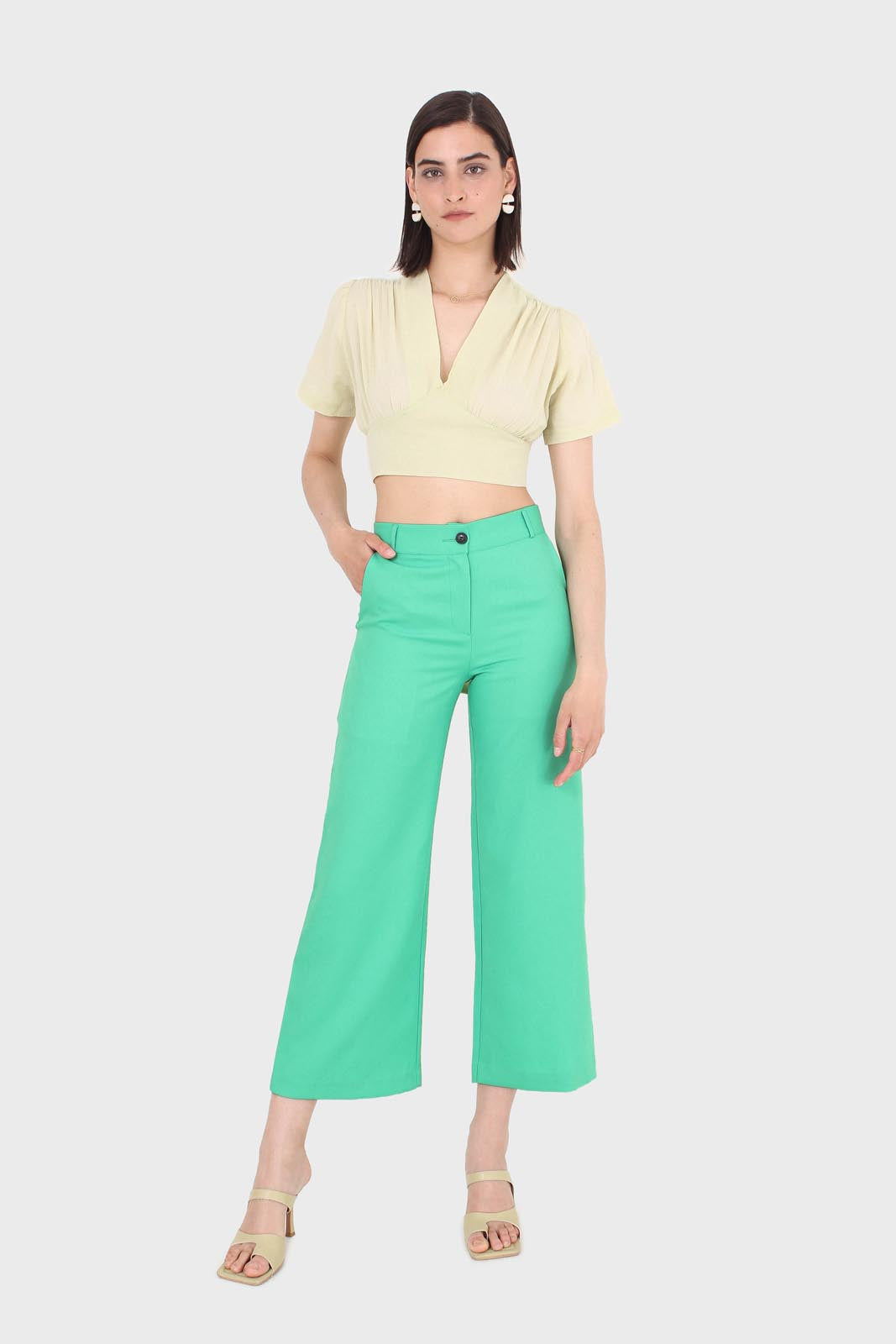 Bright green wide leg smart trousers_5