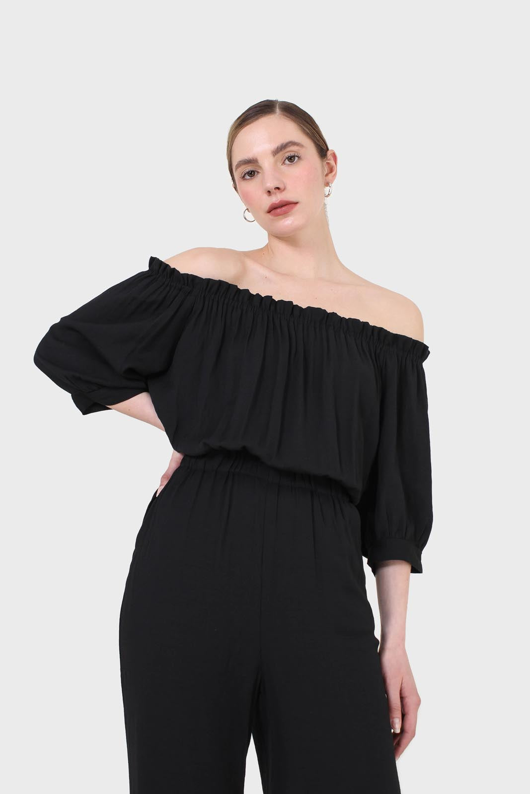Black off shoulder open back jumpsuit_8