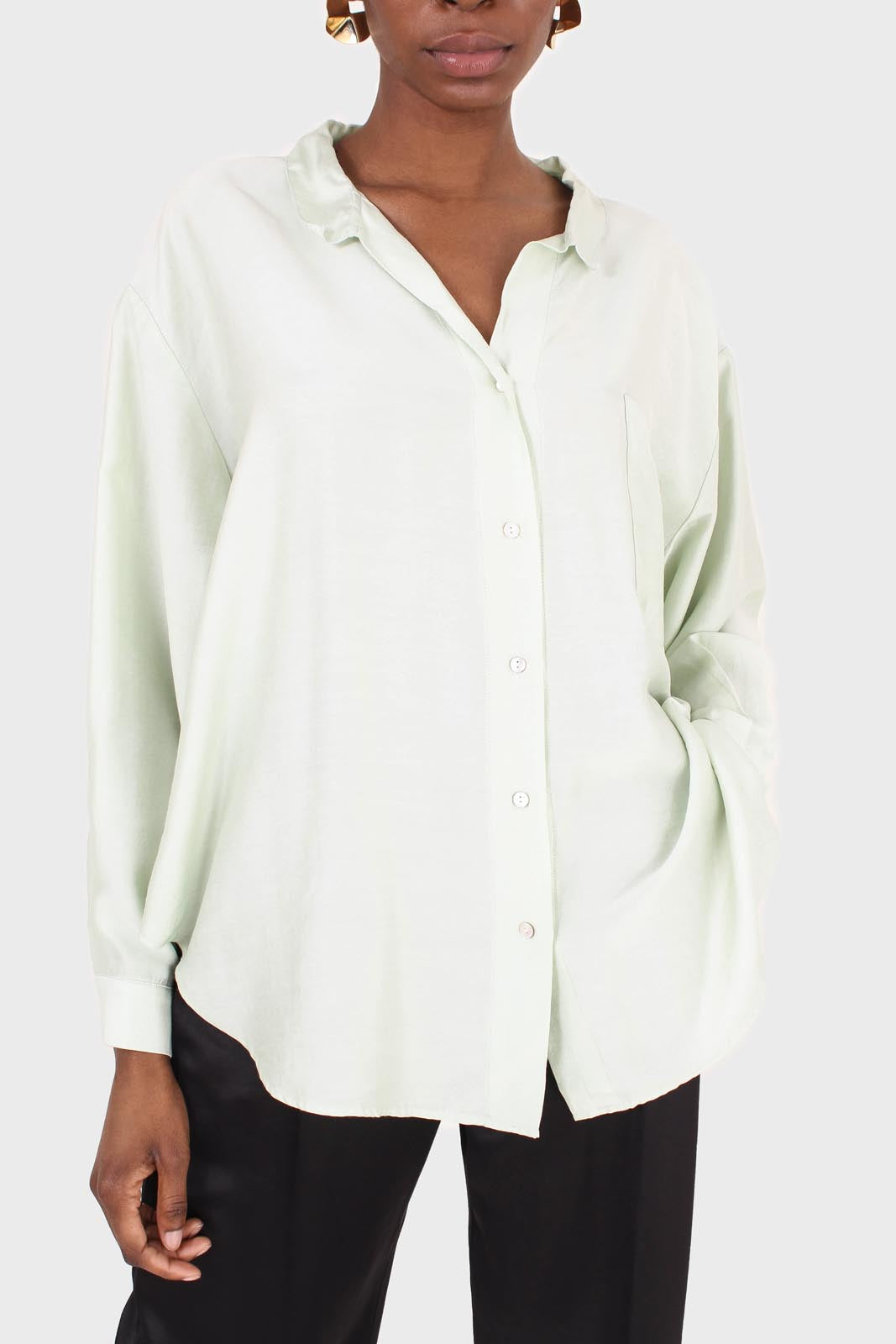 Mint green semi sheer pocket shirt_7