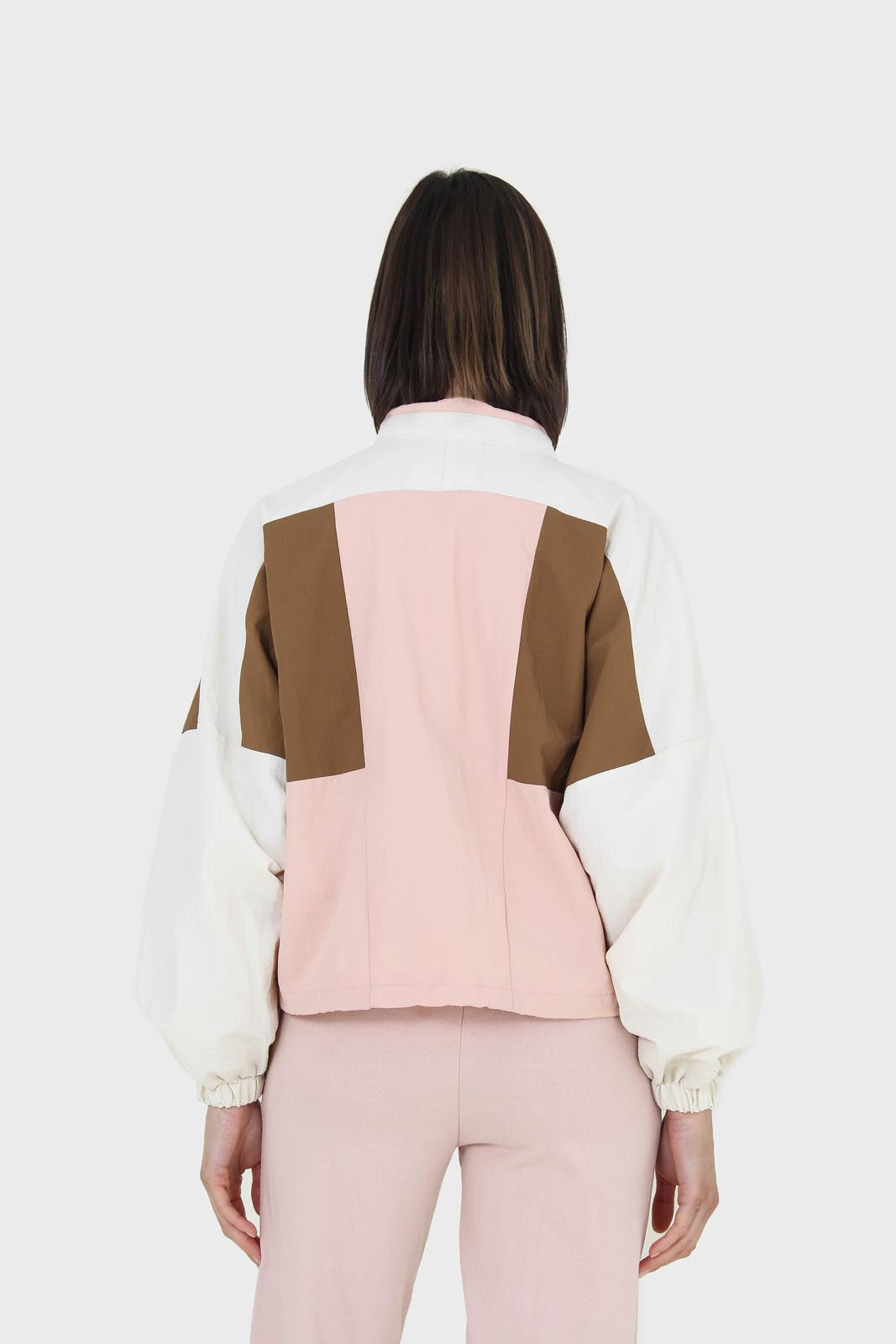 Pink and khaki colorblock nylon windbreaker_2