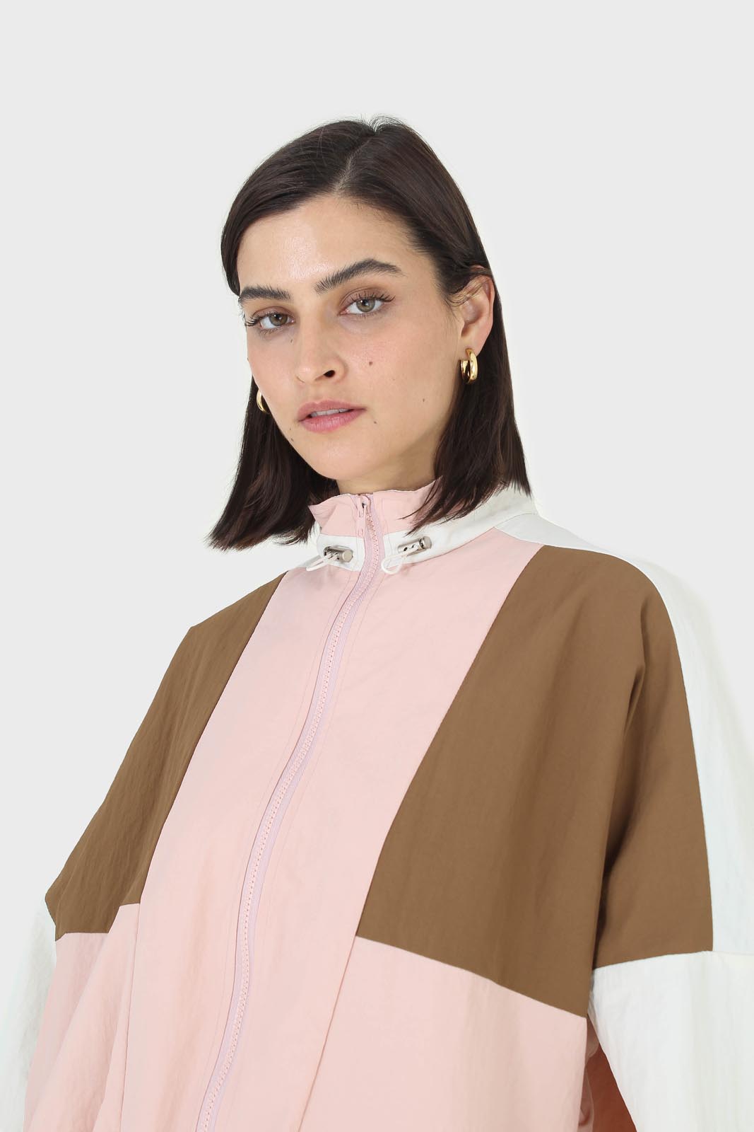 Pink and khaki colorblock nylon windbreaker_8