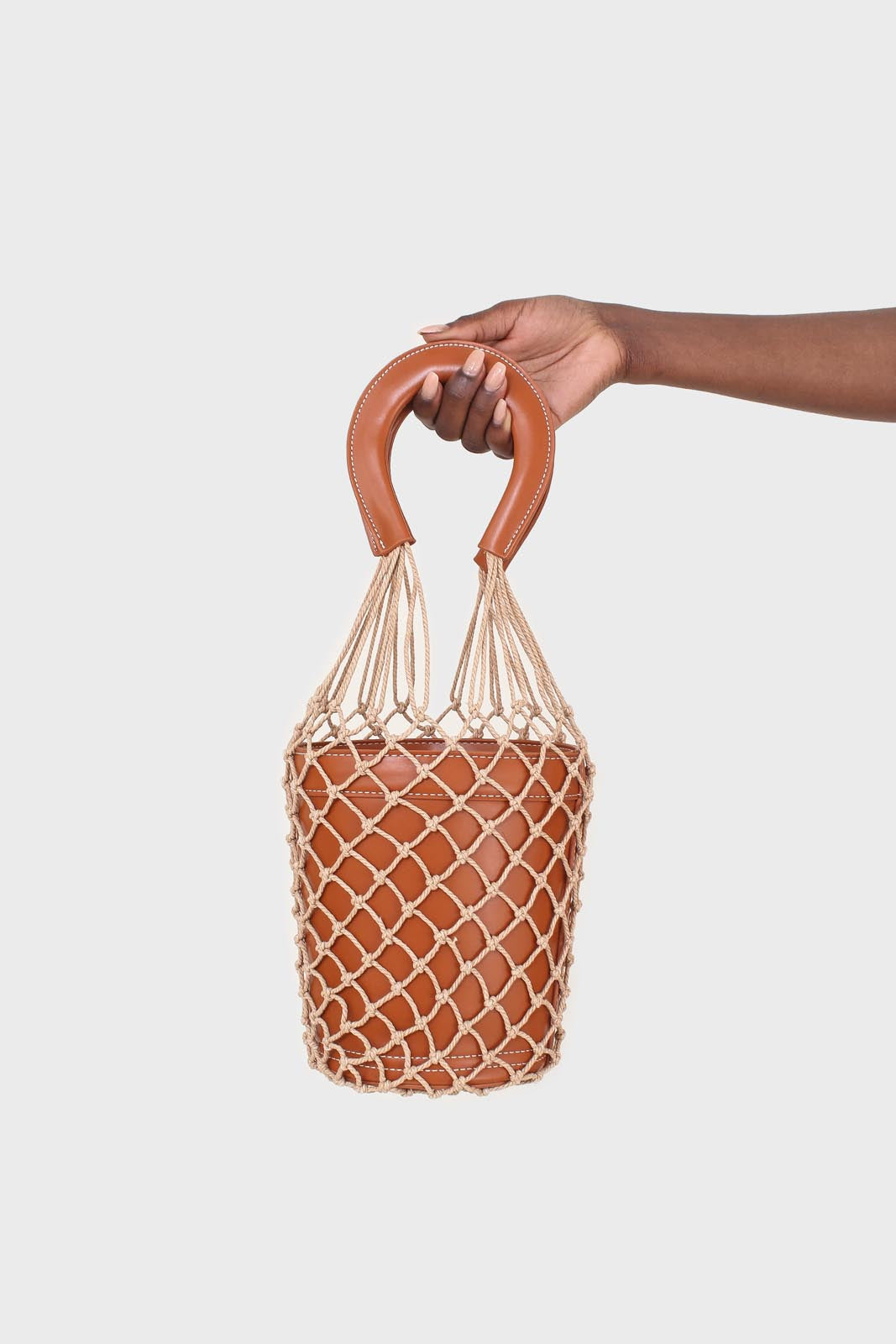 Camel net cylinder bucket bag_1