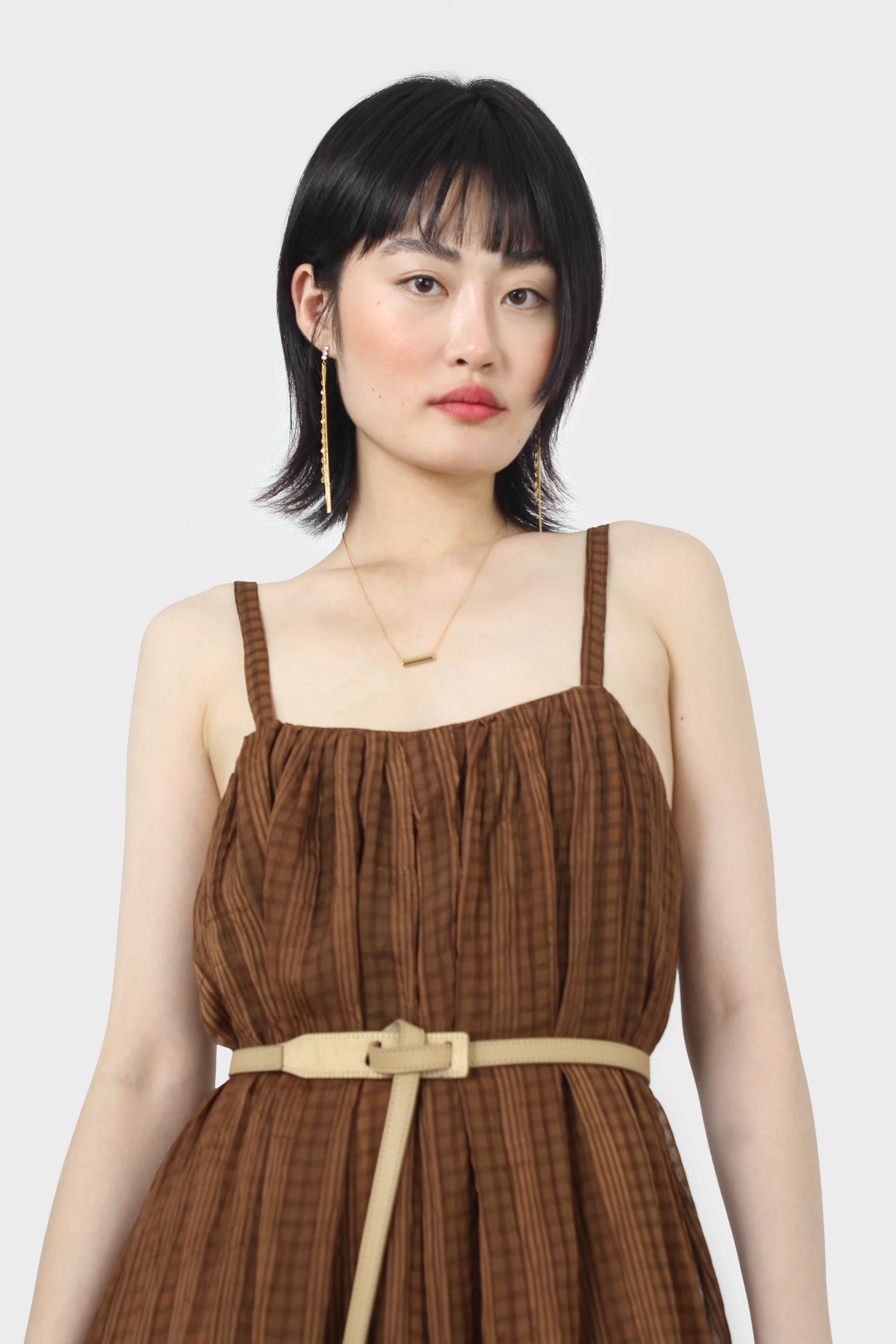 Brown gingham flared leg jumpsuit_5