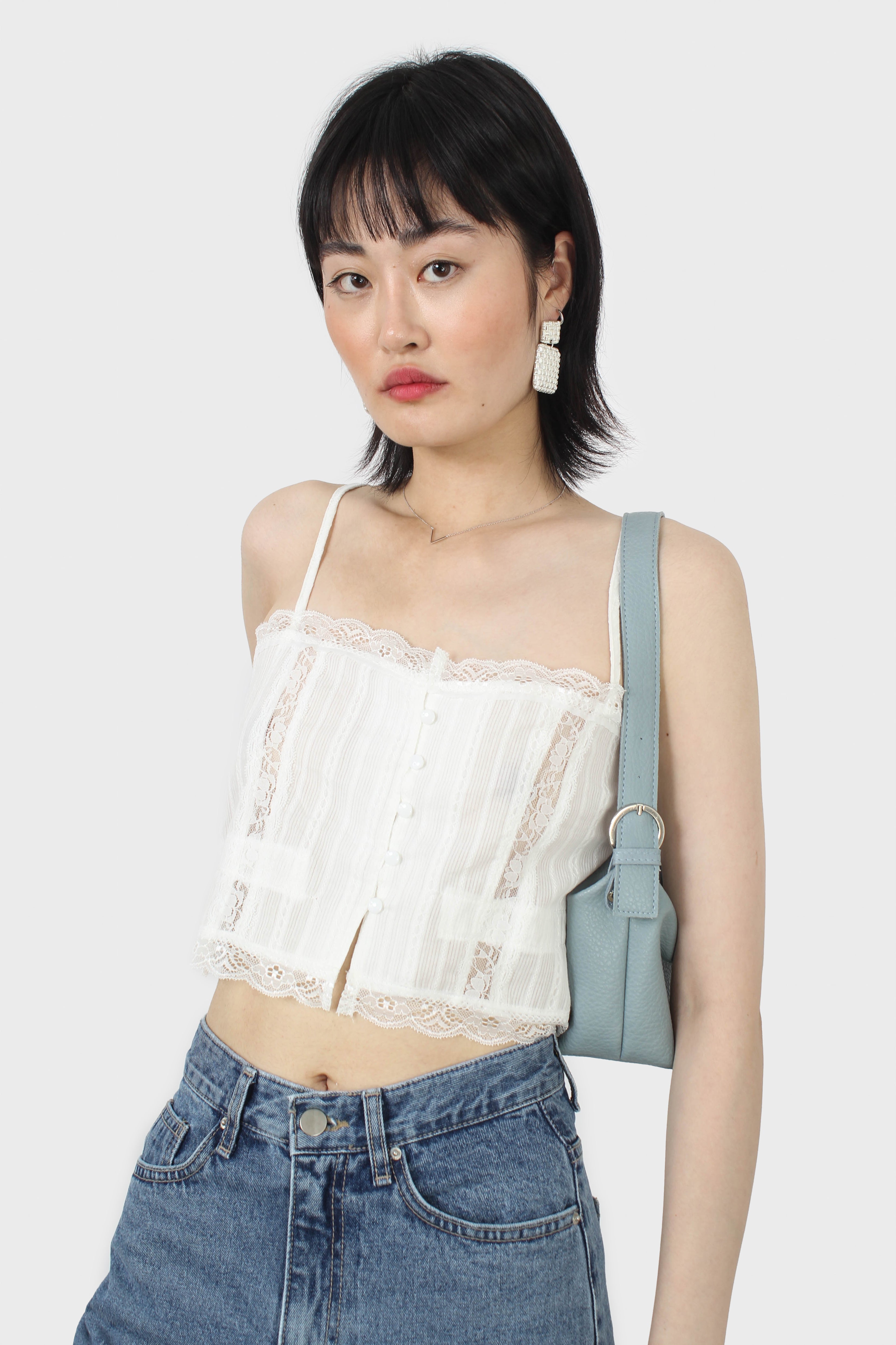 Ivory lace trim button front strappy cami_5