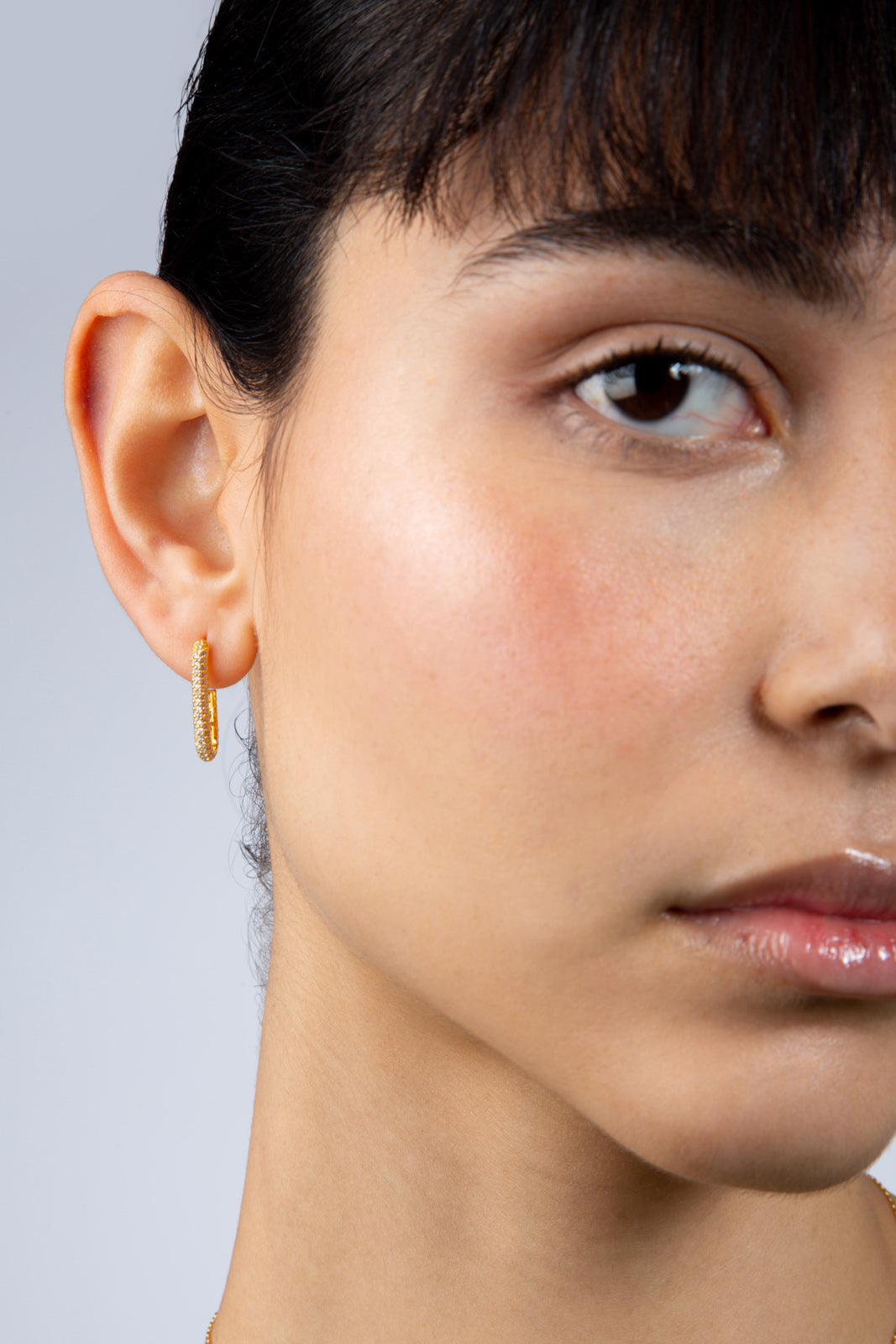 Gold and white diamante long hoop earrings_4