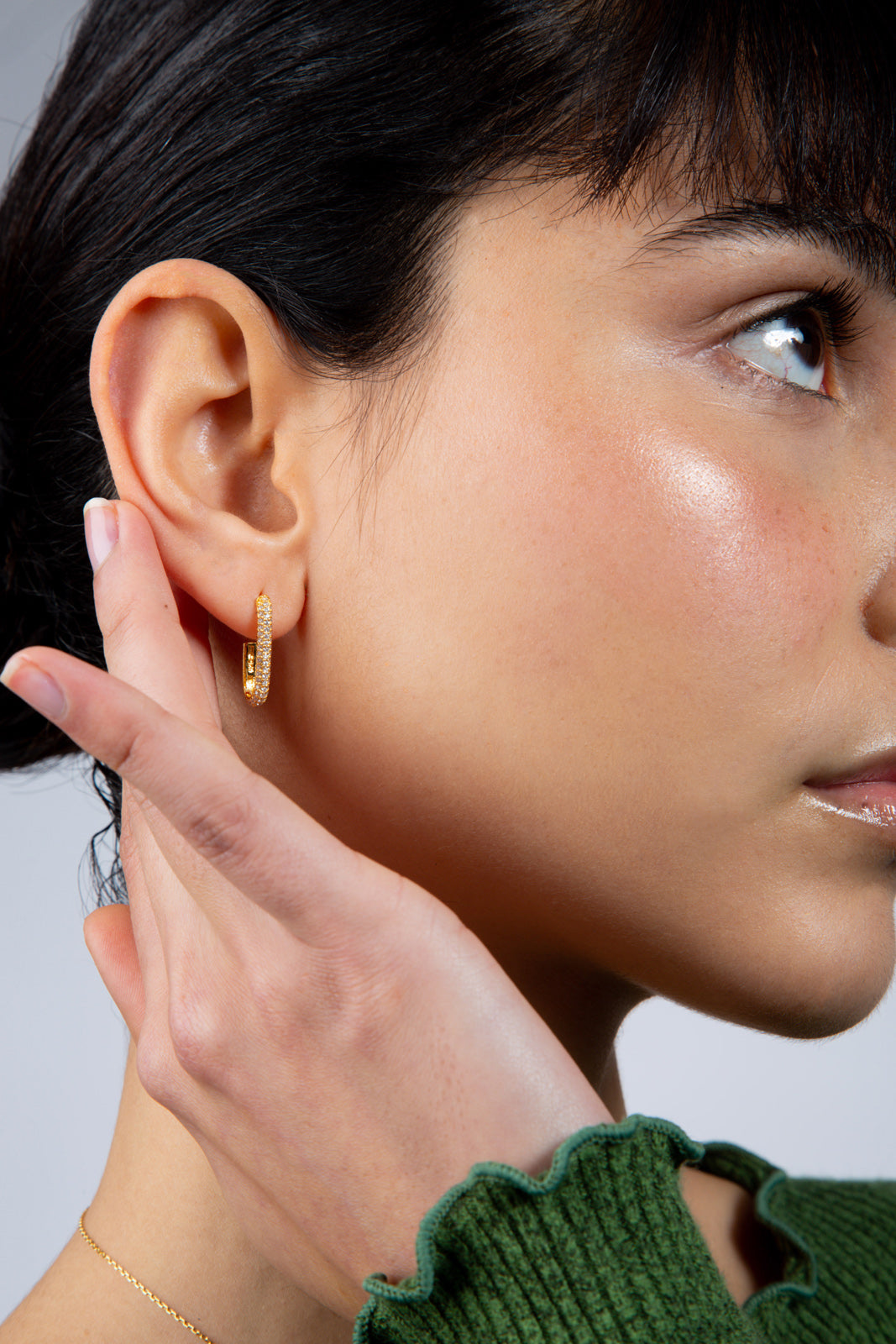 Gold and white diamante long hoop earrings_5