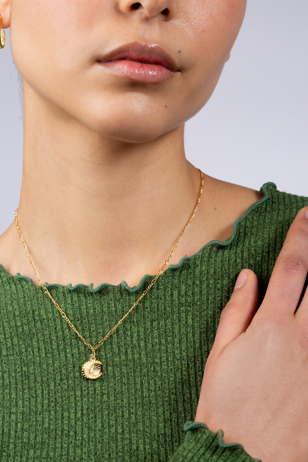 Gold charm necklace - lined crescent moon_4