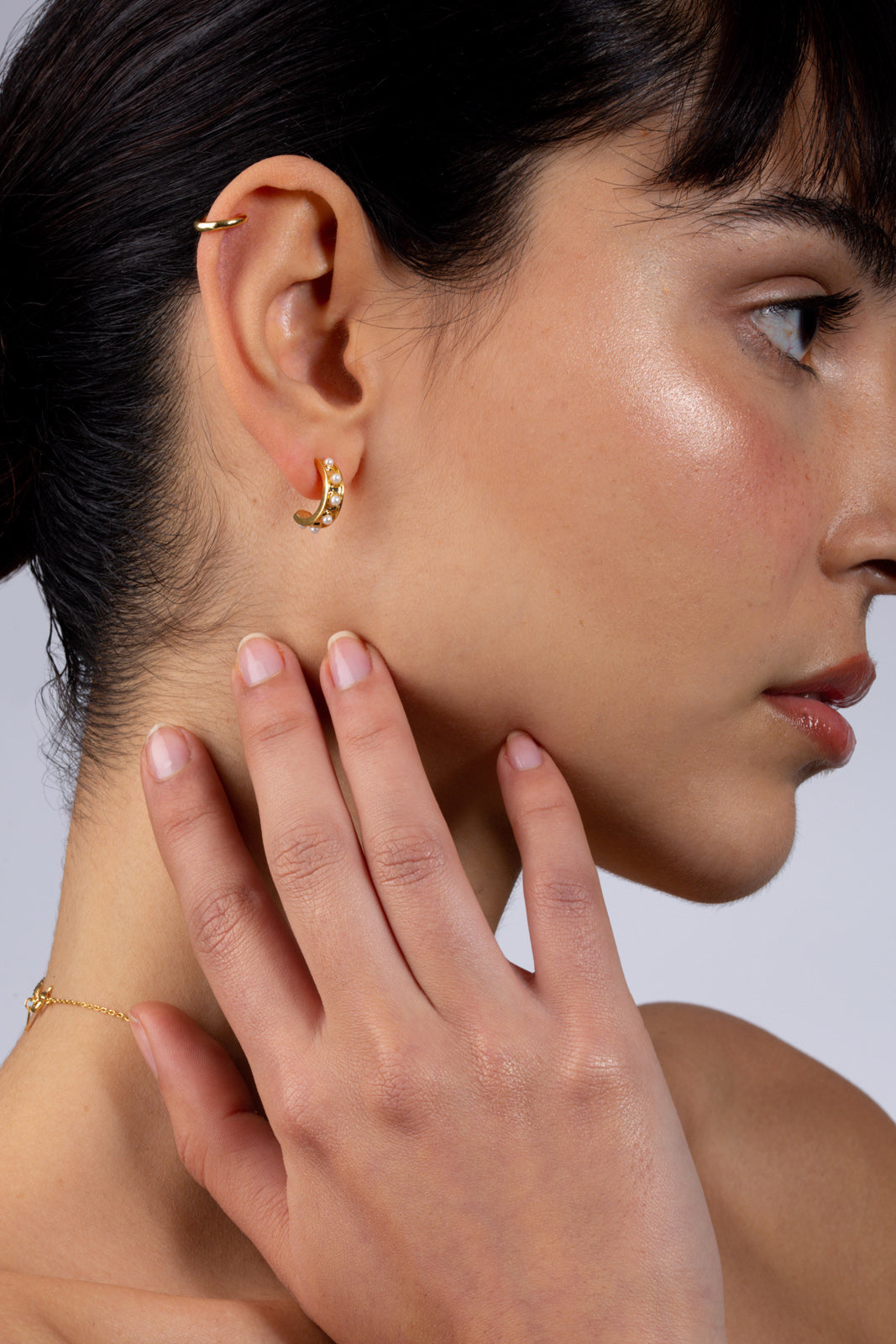 Gold dotted pearl mini hoops_5