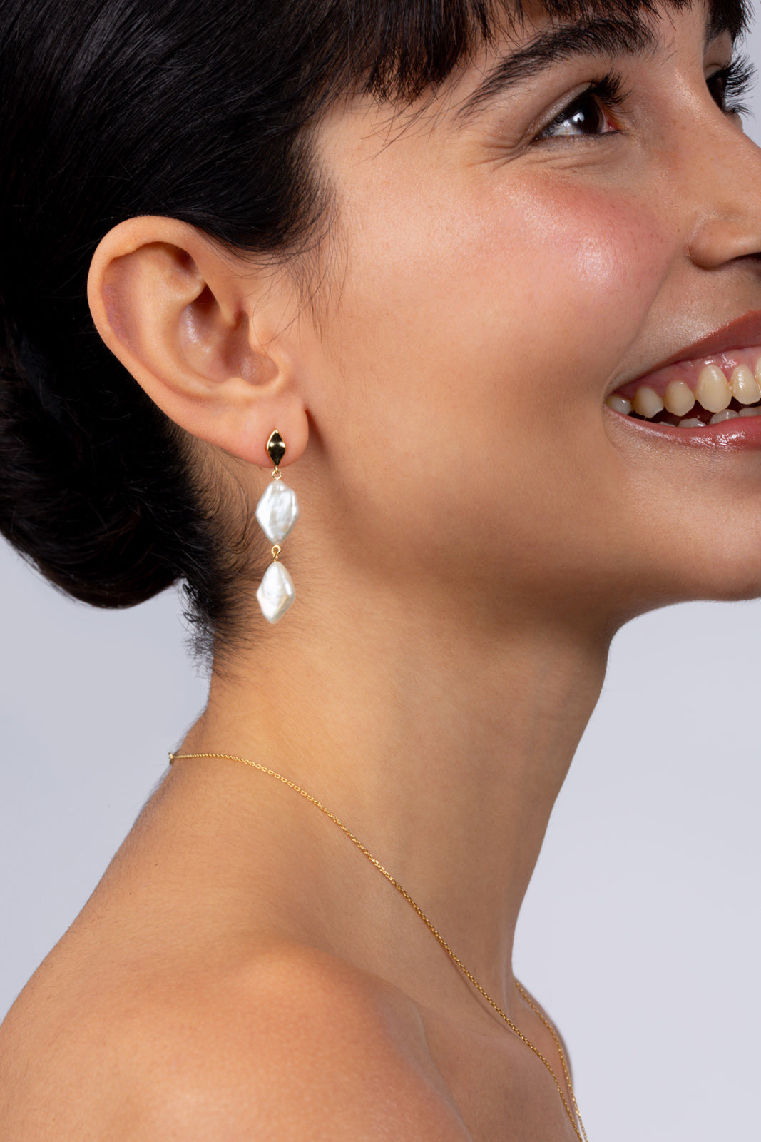 Gold double drop pearl earrings_4