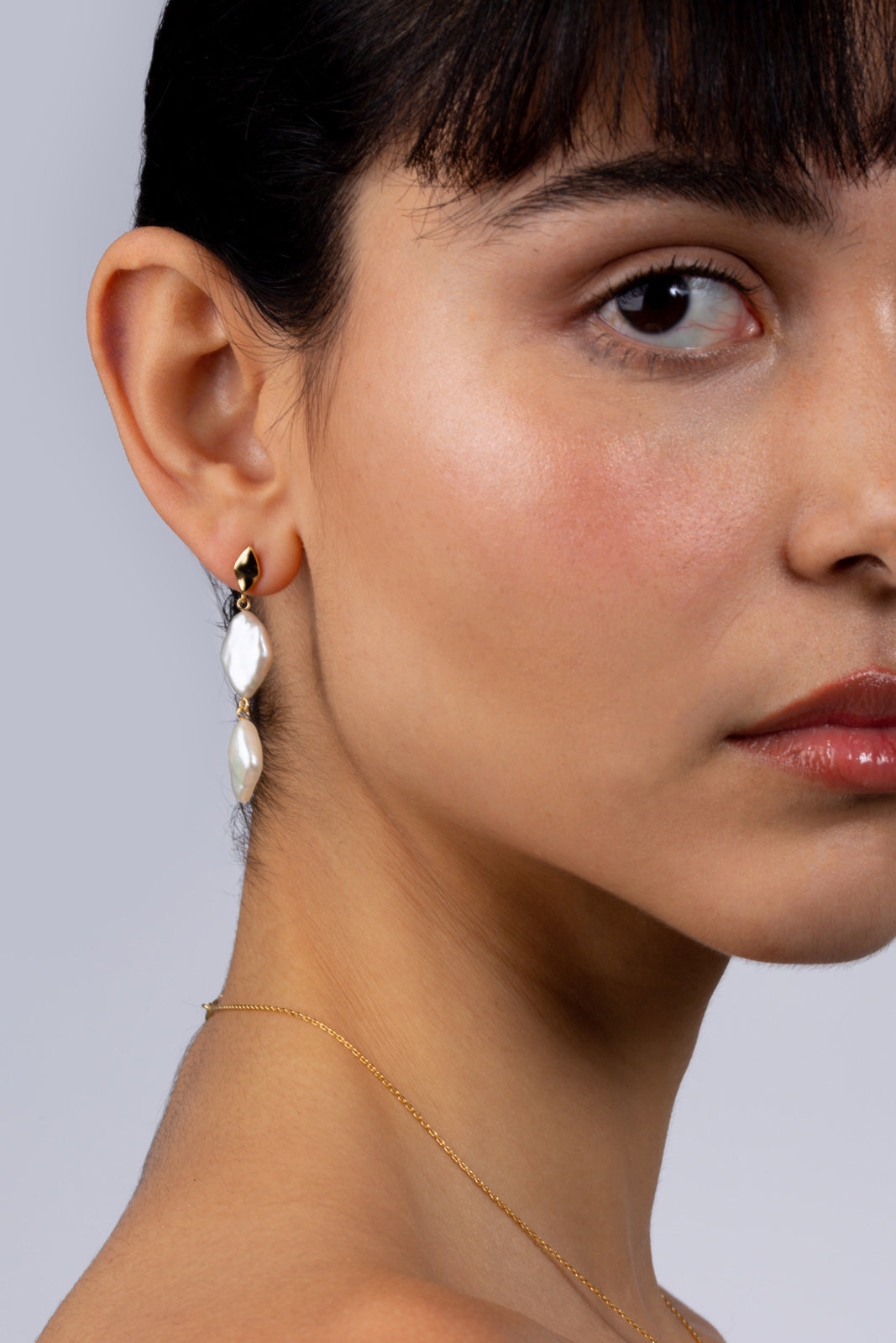 Gold double drop pearl earrings_5