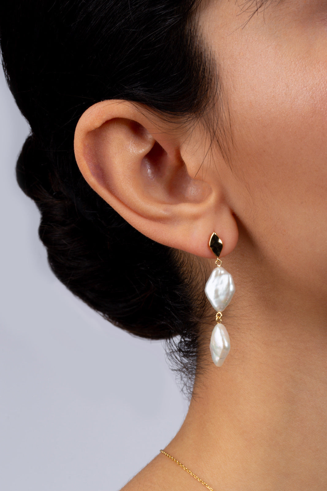 Gold double drop pearl earrings_1