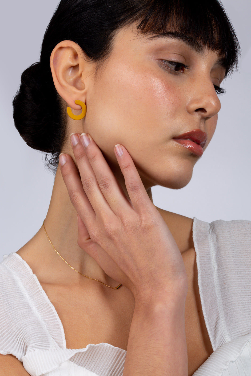 Mustard matte open circle stud earrings_4