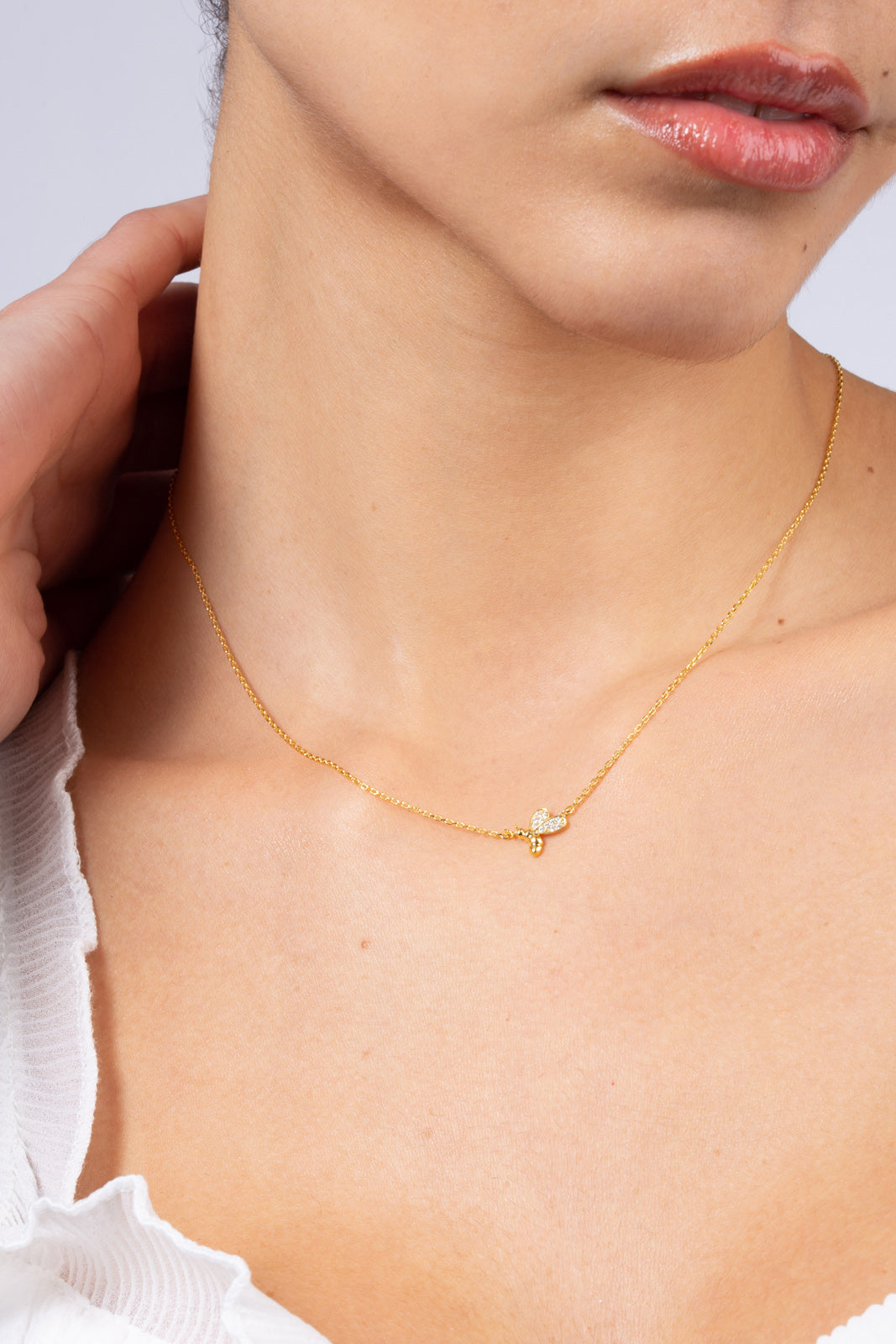 Gold charm necklace - diamante bumble bee_2