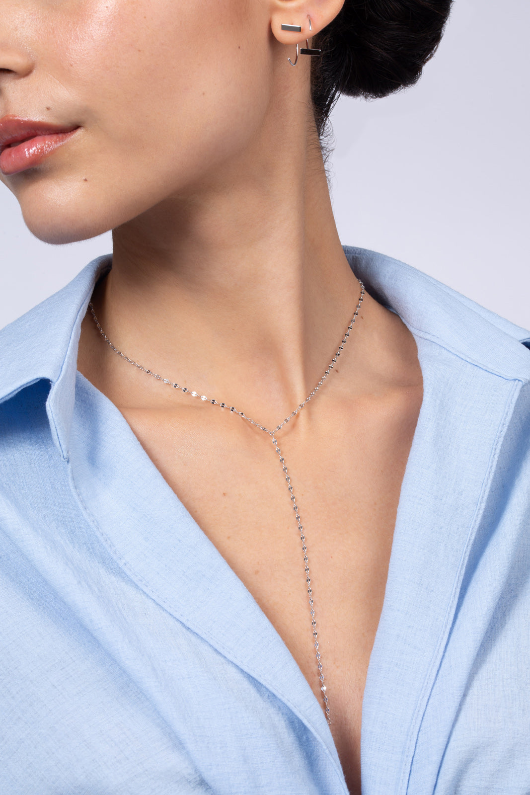 Chain necklace - Silver long Y drop_3