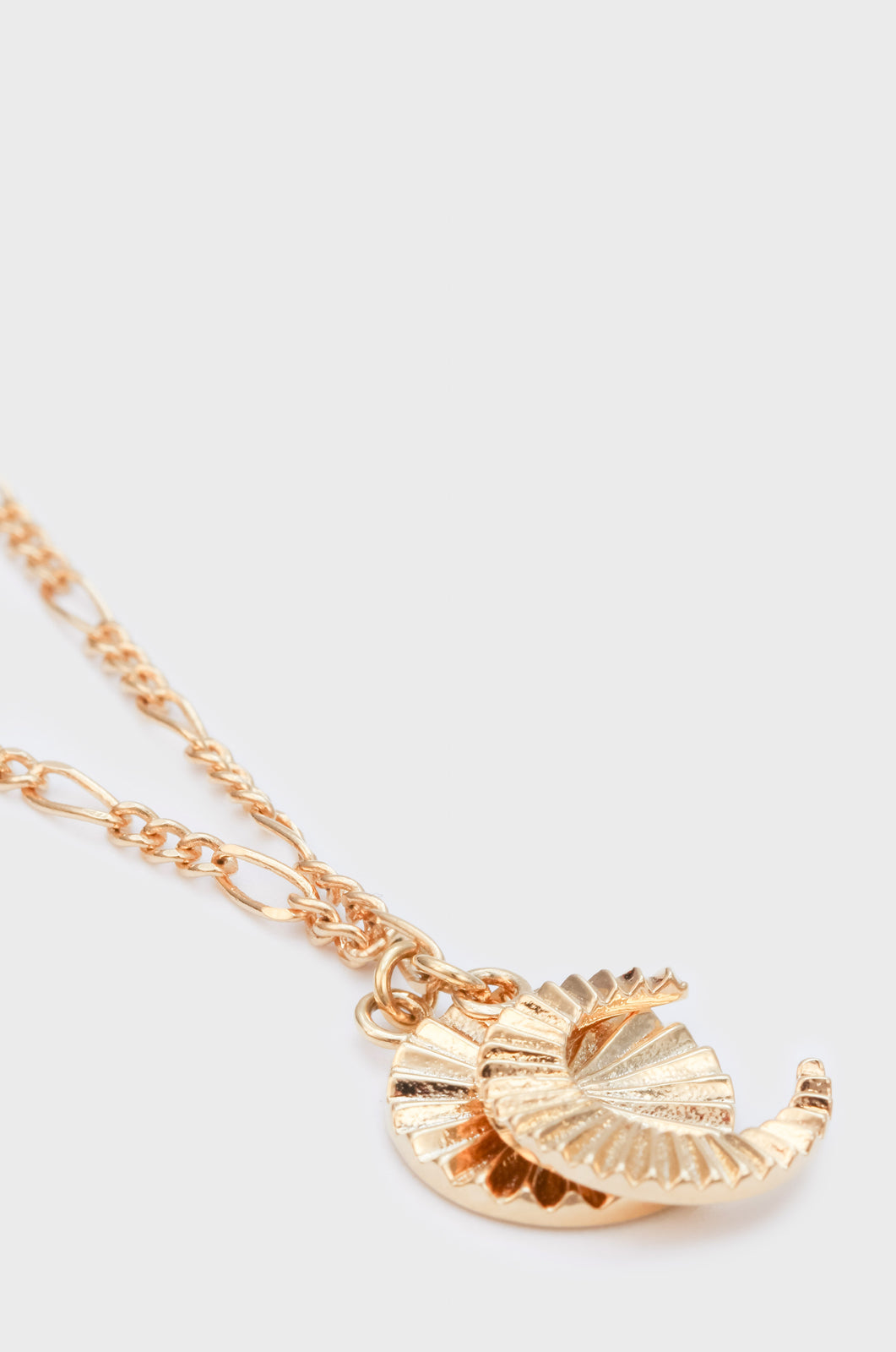 Gold charm necklace - lined crescent moon_1