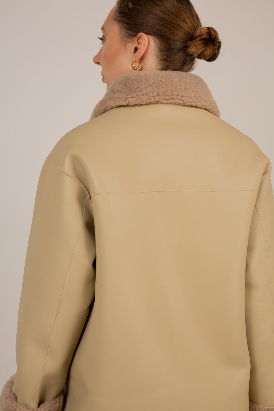 Beige teddy reversible long coat_14